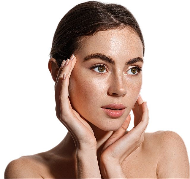 Woman with natural beauty and soft, serene expression.