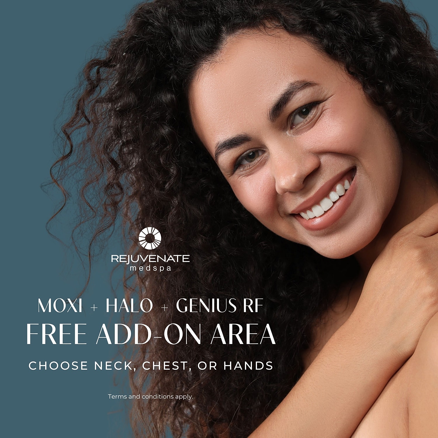 Woman promoting facial treatment at medspa.